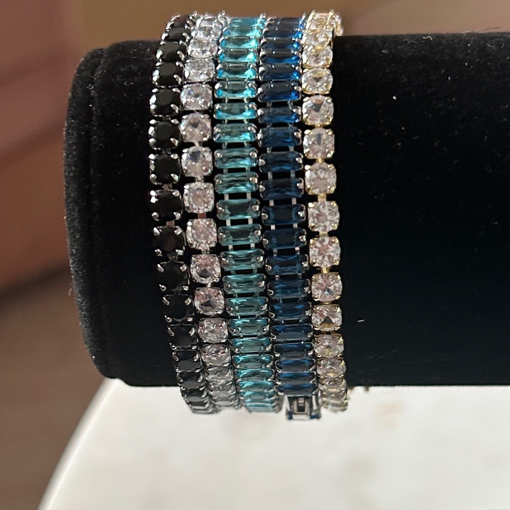 Stackable Multi-Color Crystal Tennis Bracelet Set… - image 1